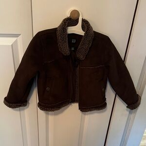 GAP Dark Brown Kids Jacket with Shearling Trim